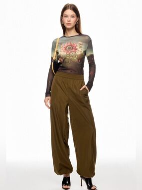 MONSE Olive Green Wide-Leg Elastic Waist Pants